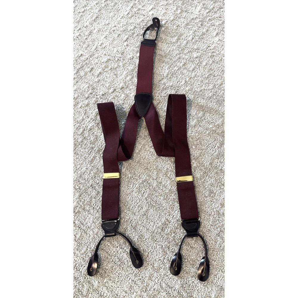 Trafalgar Braces Suspenders Leather Ends Button Fastener Rabbit Ears Crimson Red